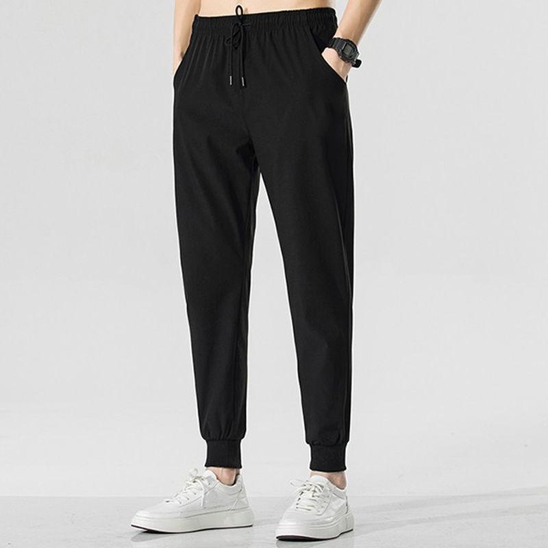 Casual pants men's thin summer print loose large size tied feet nine points tied feet sports Harlan pants