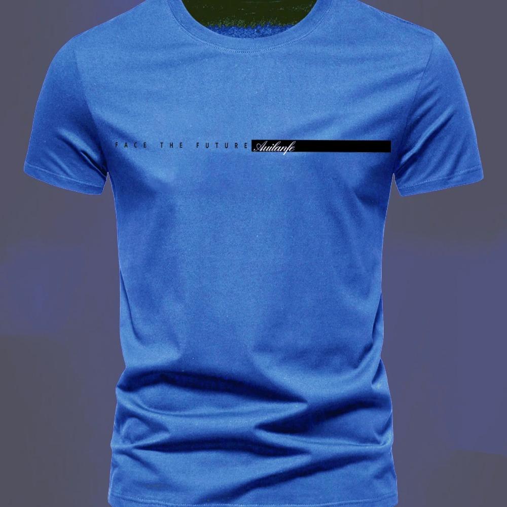 Sommer Herren 100% reine Baumwolle lässig Sport locker übergroß einfach Buchstabenmuster bedruckt Rundhals Kurzarm T-Shirt Top