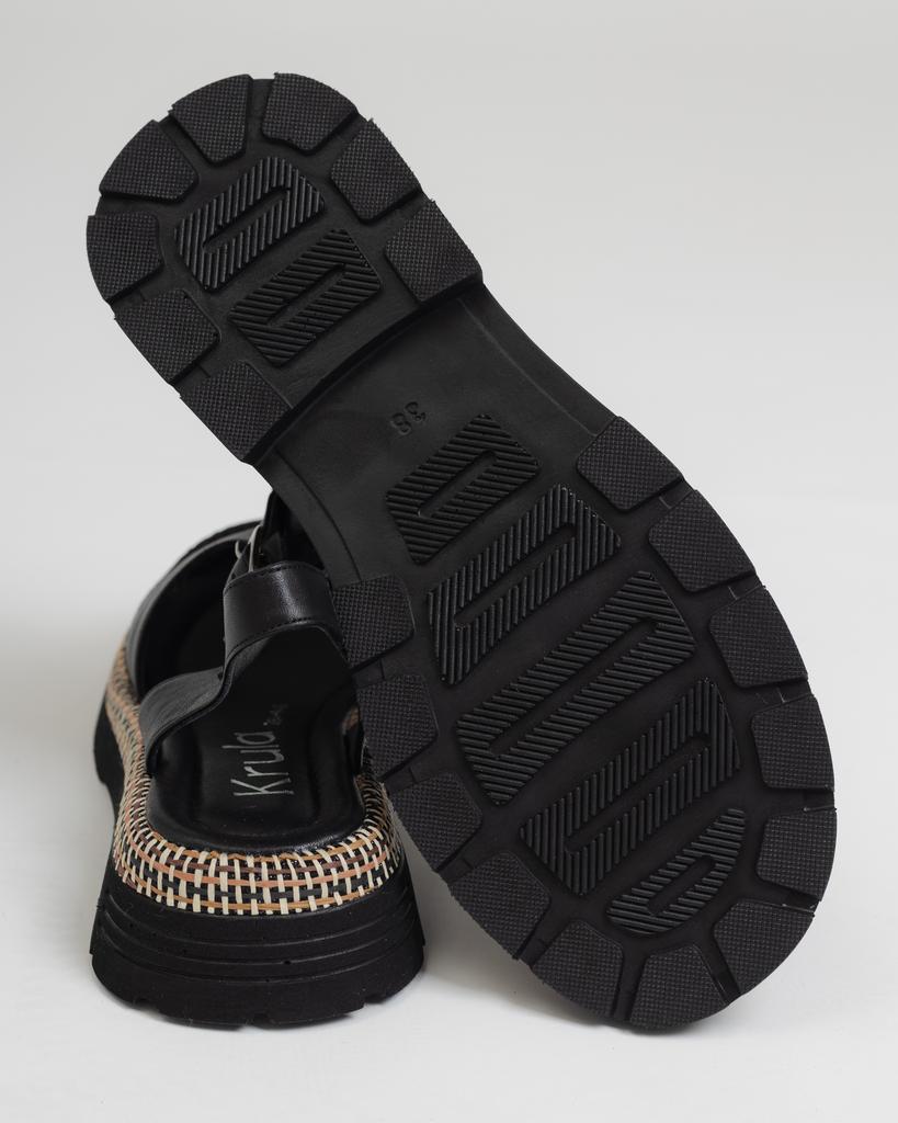 Krula 284940 36 Black Leather Sandals with Mesh