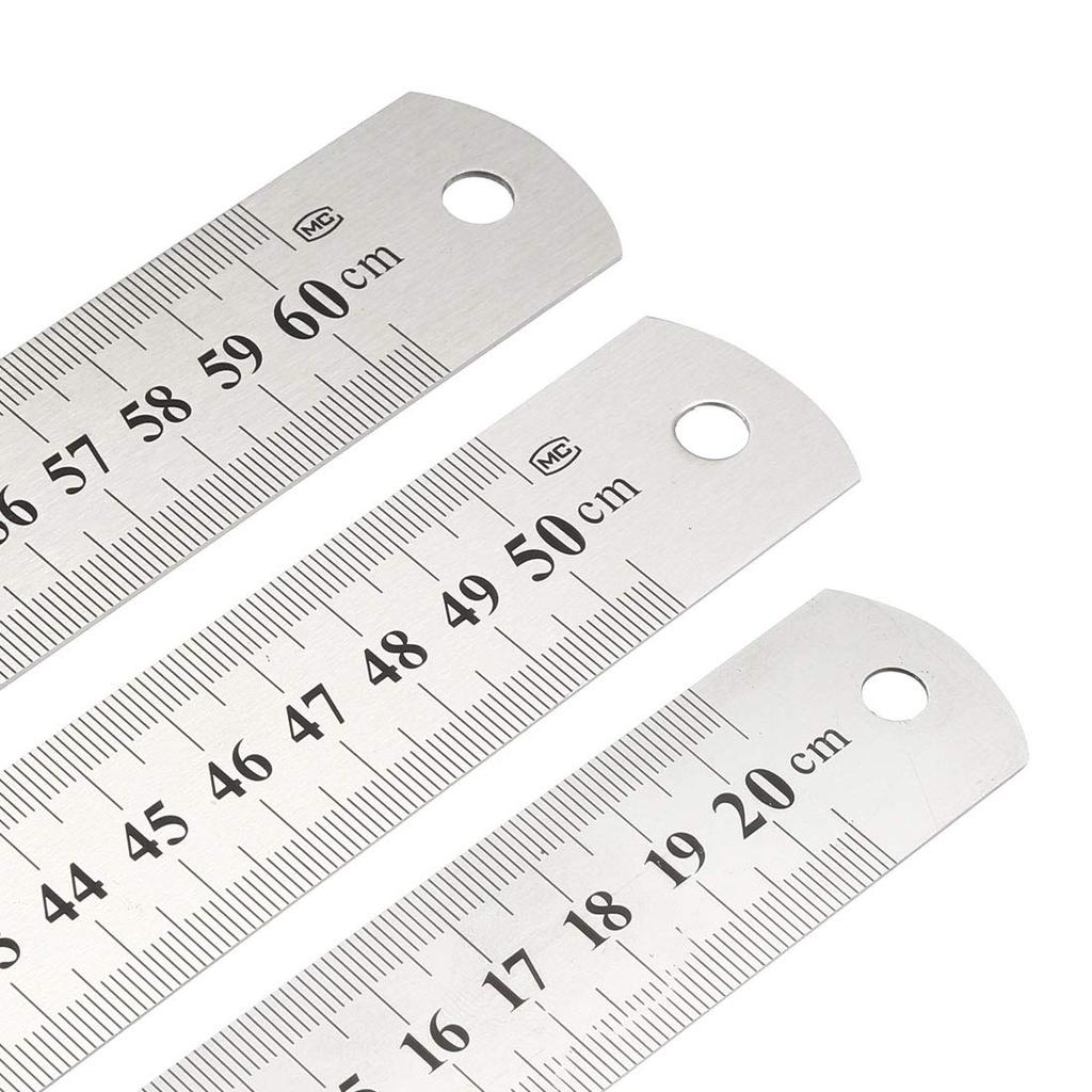 uxcell Straight Ruler Inch Metric Stainless Steel Measuring Ruler Tool with Hanging Hole 1 Set 50cm 60cm (3 Pieces)