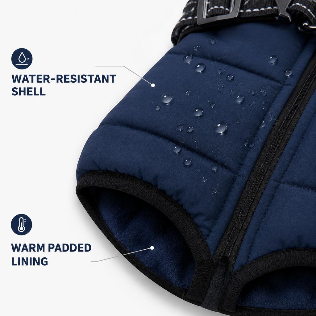 Cold Proof Pet Cotton Vest Coat Built‑in Reflective Harness Winter Dog Ski Coat Warm Sleeveless Clothes For Winter Daily Walking