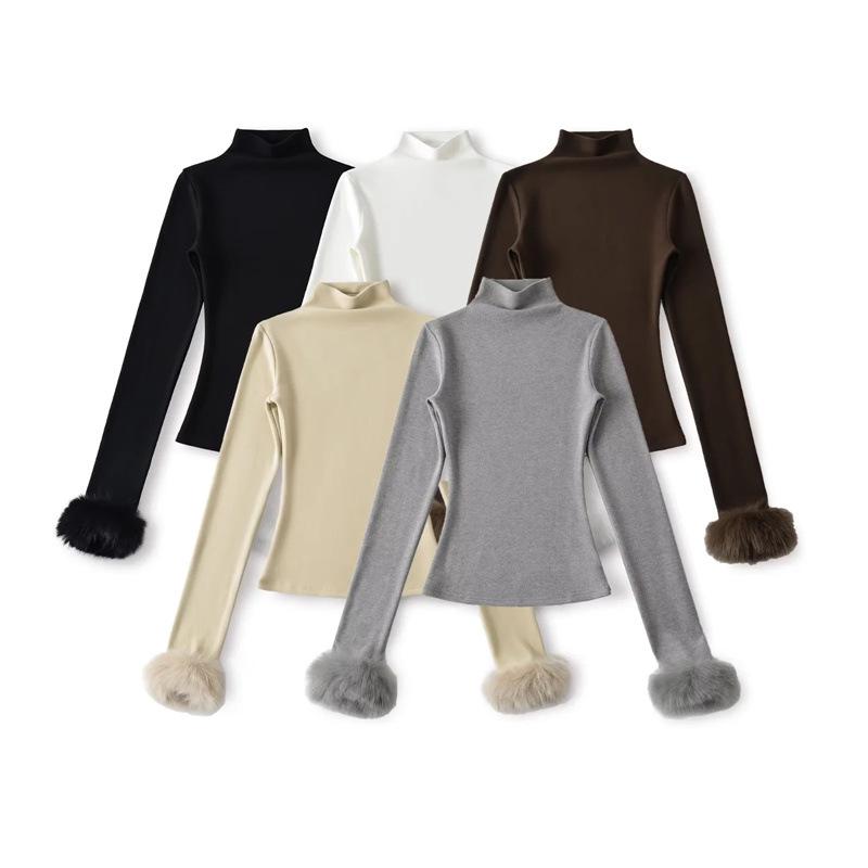 Women's Long-Sleeve Base Layer with Removable Fur Cuffs and Half-High Collar