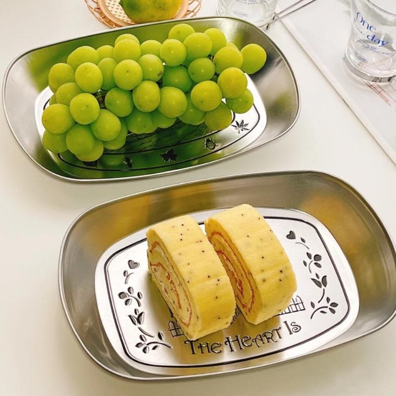 1PC Household stainless steel snack plate European retro fruit tray Snack tray, food and tea table storage wild food tray