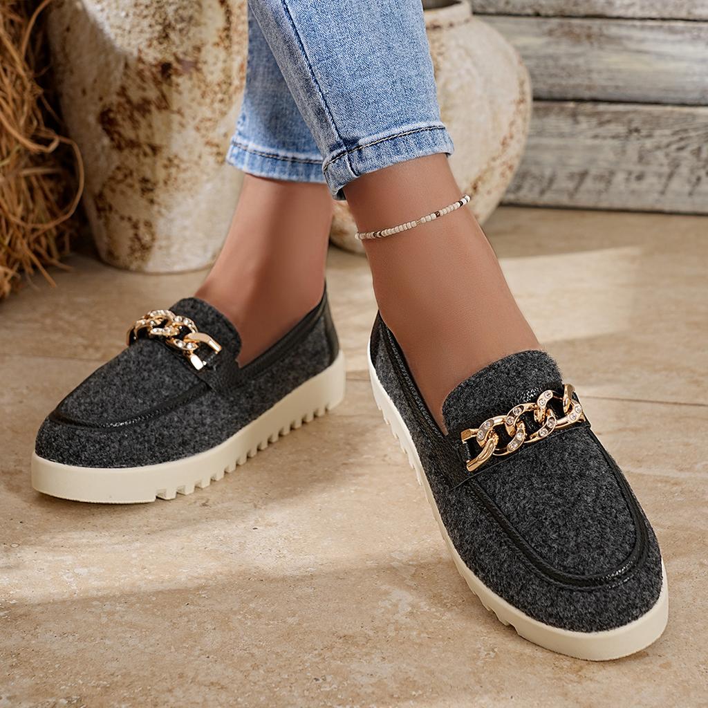 Metal Chain Platform Loafers Women's 2025 Autumn New Plus-size Low-top Shoes