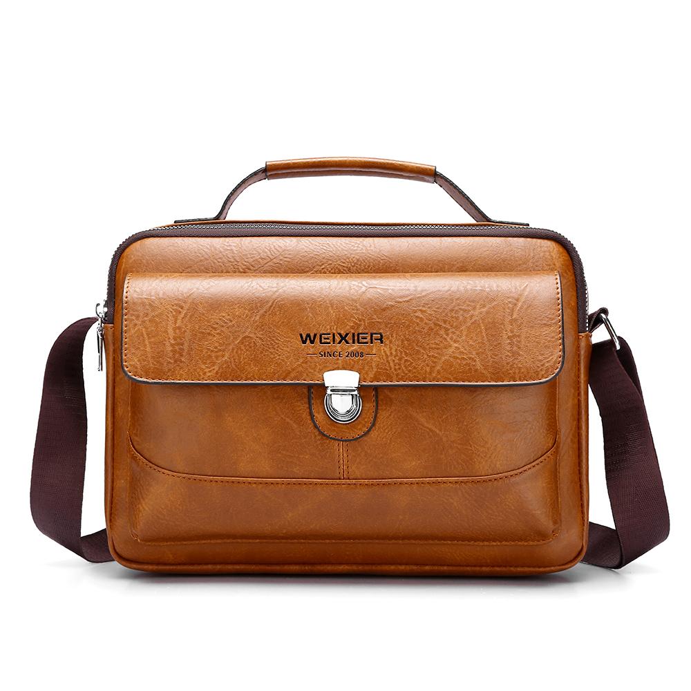 

WEIXIER Мужская кожаная сумка-мессенджер, сумка через плечо, водонепроницаемый портфель, дорожная сумка, сумки с регулируемым ремнем коричневый