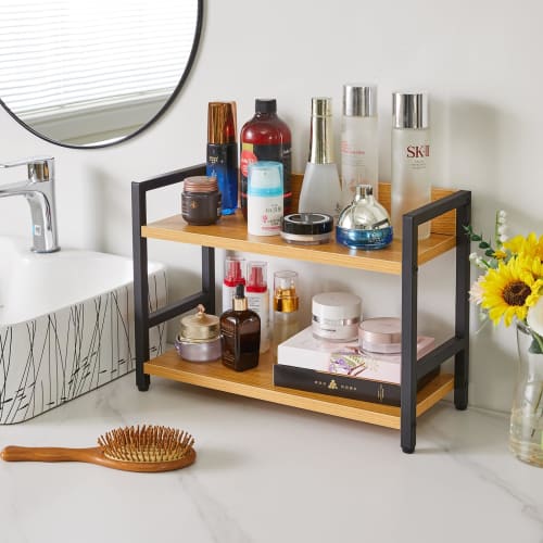 IBUYKE 2-Tier Kitchen Rack, Condiment Storage Rack, Spice Rack, Kitchen Storage, Gap Storage, Counter Shelf, Under the Sink, Bathroom Sink, Easy Assem