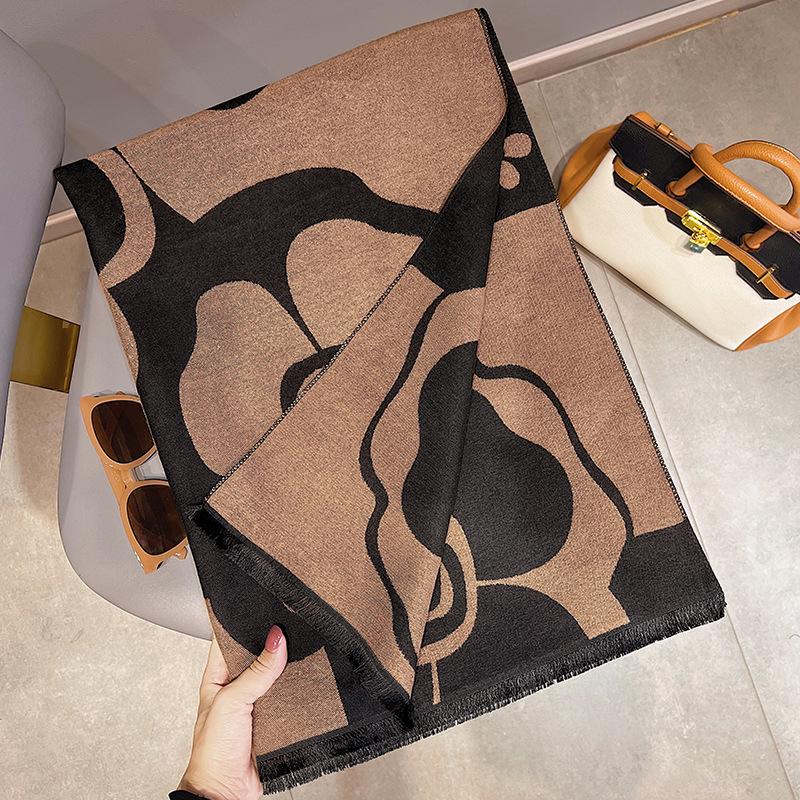 

Осенние и зимние утолщенные кашемировые шарфы с цветами, женский универсальный длинный теплый шарф с восточными воротами ONE SIZE