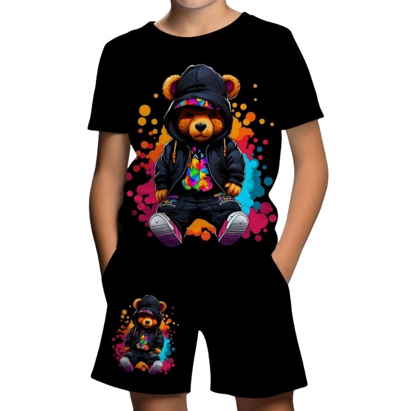 Kinder-T-Shirt Cartoon Bär Bedruckte Sets für Kinder T-Shirt für einen Jungen Mode Sommer Kinder-Sets Kawaii Oberteile Jungenkleidung