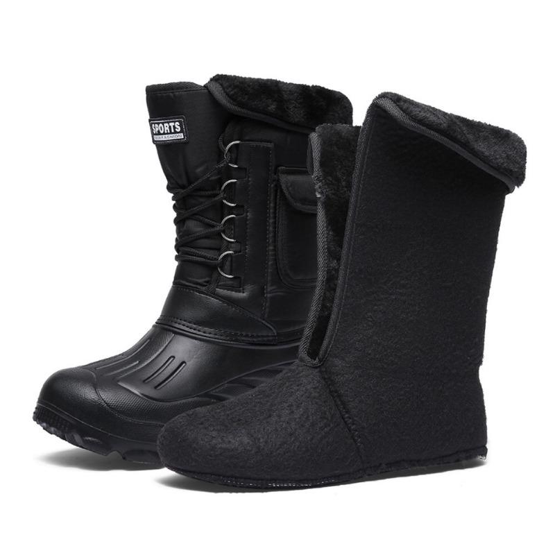 Rain Boots Camouflage Snow Men Boots Rain Shoe Outdoor Waterproof with Fur Plush Warm Male Casual Mid-Calf Work Motorcycle Boots