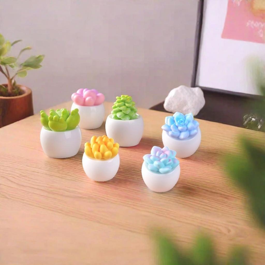 BUYUP Plante Grase Miniaturale în Ghivece, Set de 6, Figurine Drăguțe, Ornamente Liniștitoare Tip Bonsai, Accesorii pentru Masă, Ornamente pentru Hol, Floare