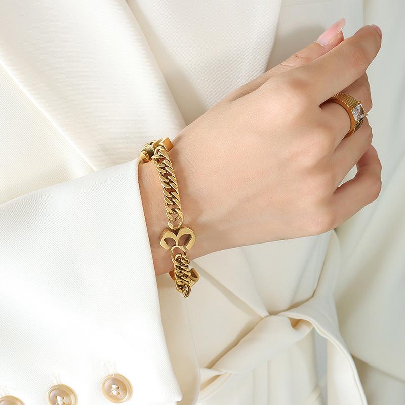 European-American Hip Hop Cuban Link Bracelet - 18K Gold-Plated Titanium Steel, Trendy Statement Jewelry
