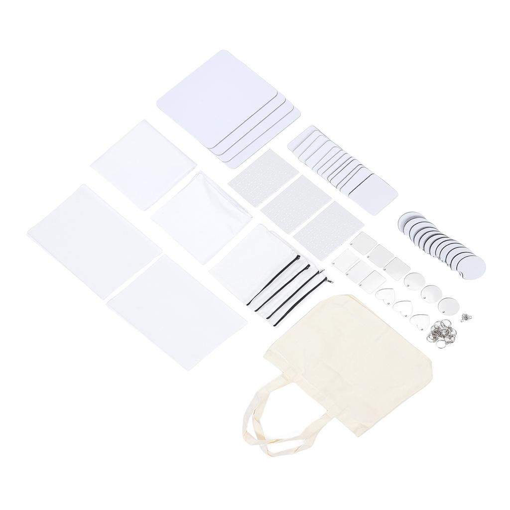 77PCS Sublimation Blank Set Heat Transfer Print Keychain Blanks for Makeup Bag Pillow Cover Mouse Pa