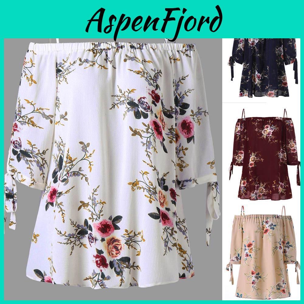 Versatile Fashion Womens Plus Size Floral Print Cold Blouse Camis For Daily Wear