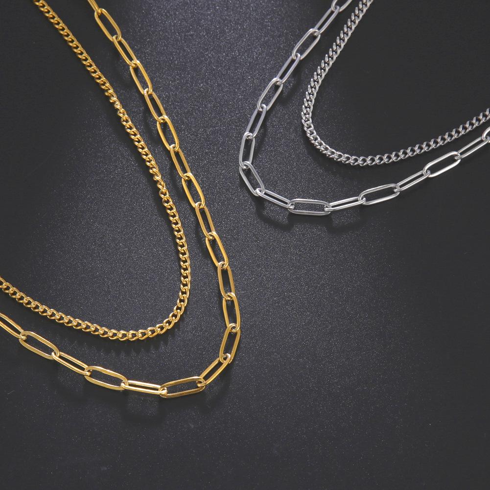 European & American Street Style Retro Titanium Steel Men's Spliced Double Layer Necklace