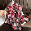 New silk scarf new silk satin printed shawl holiday fashion sunscreen long section simulation silk scarf