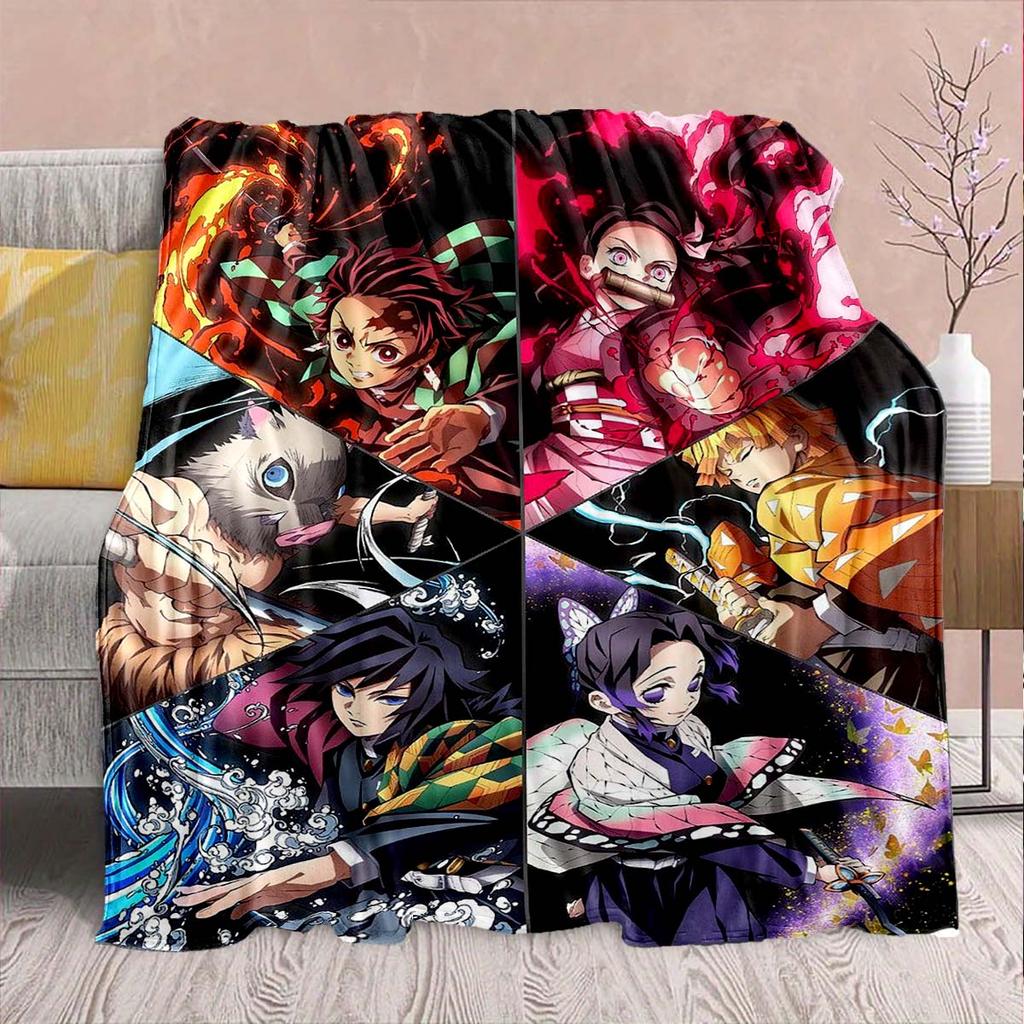 Demon Slayer Anime Flannel Blanket - Soft Warm Perfect for Sofa, Bedding Camping Travel Office Home Decor -QJY