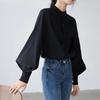 Spring Fashion Women Solid Stand Collar Casual Elegant Fashion Womens Top Clothing Blouse Shirt Lantern Long Sleeve Women Shirts