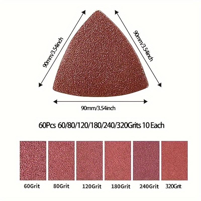 10/60Pcs Sanding Paper 90mm Triangular Hook & Loop Sandpaper Triangle Fit Oscillating Multi Tool Sanding Pad Multi Grit