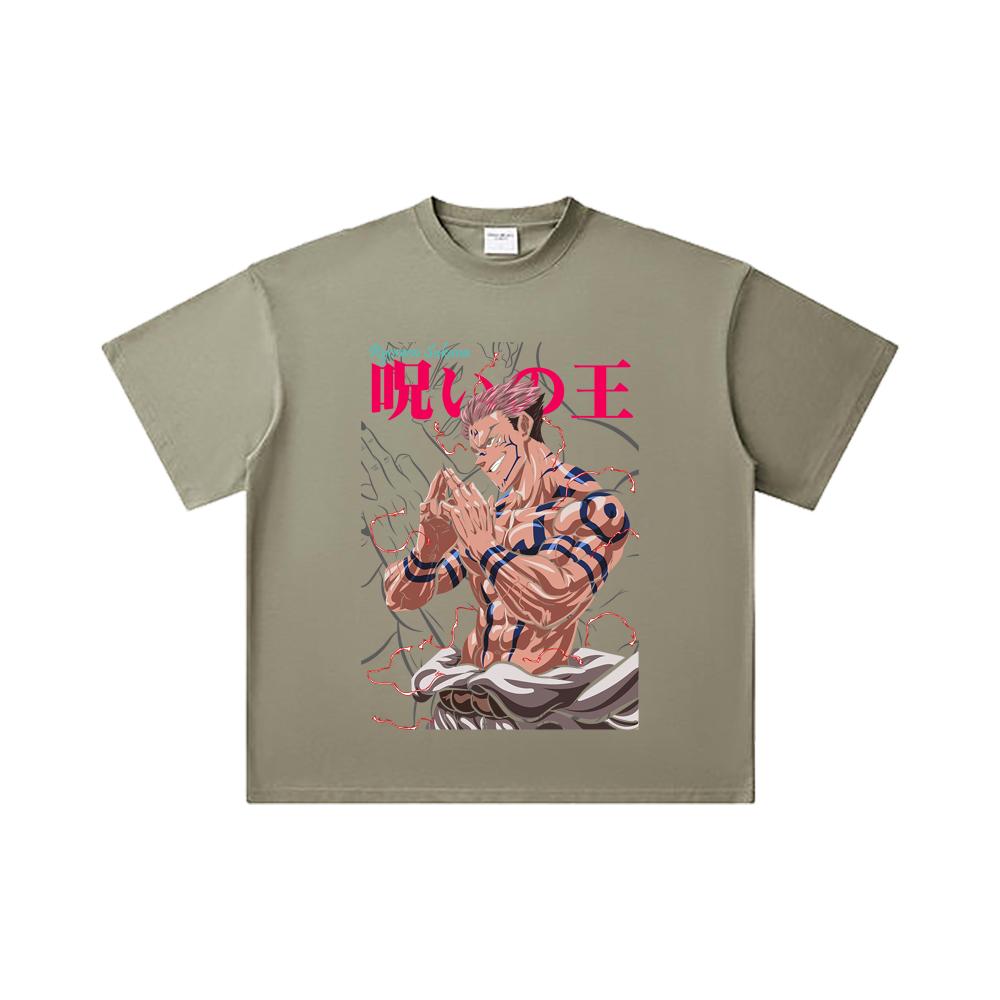 260 GSM Double Yarn 32 Count 100% Cotton Jujutsu Kaisen V46 Sukuna Print Unisex Heavy Cotton T Shirt