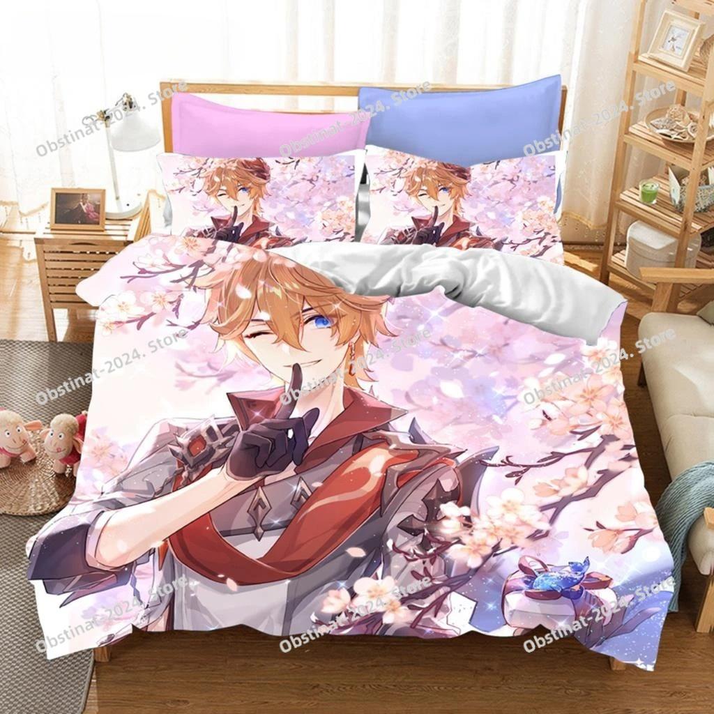 

3D Game Genshin Impact Beding Sets Keqing Xiao Soft Duvet Cover Set 3 Pieces Young Boys Adult Peoples Single Ful Quen King-Sized Dimensionsd Dimension 120*200cm Single