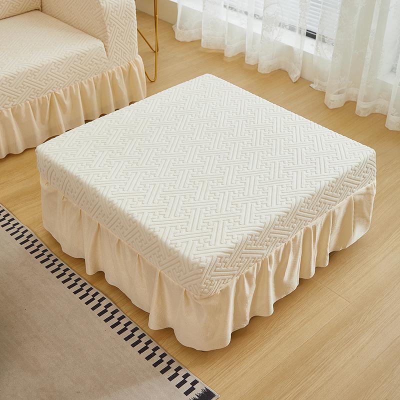 Elastic Jacquard Velvet Footstool Cover House Pouf Stool Ottoman Cover Living Room Furniture Protector Sofa Cover With Skirt