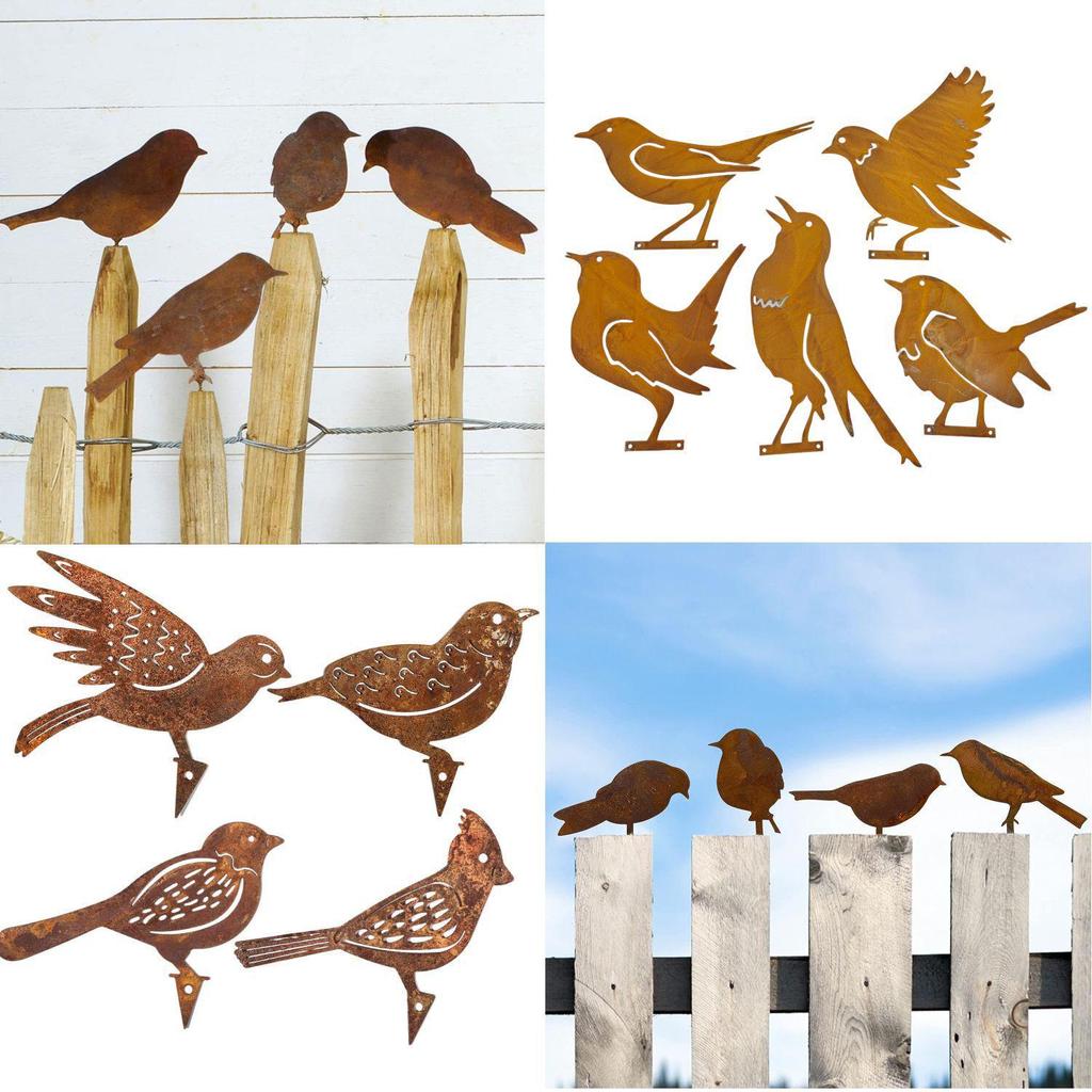 Rustic Metal Bird Silhouette Set: 4-Piece Outdoor Garden Courtyard Decoration