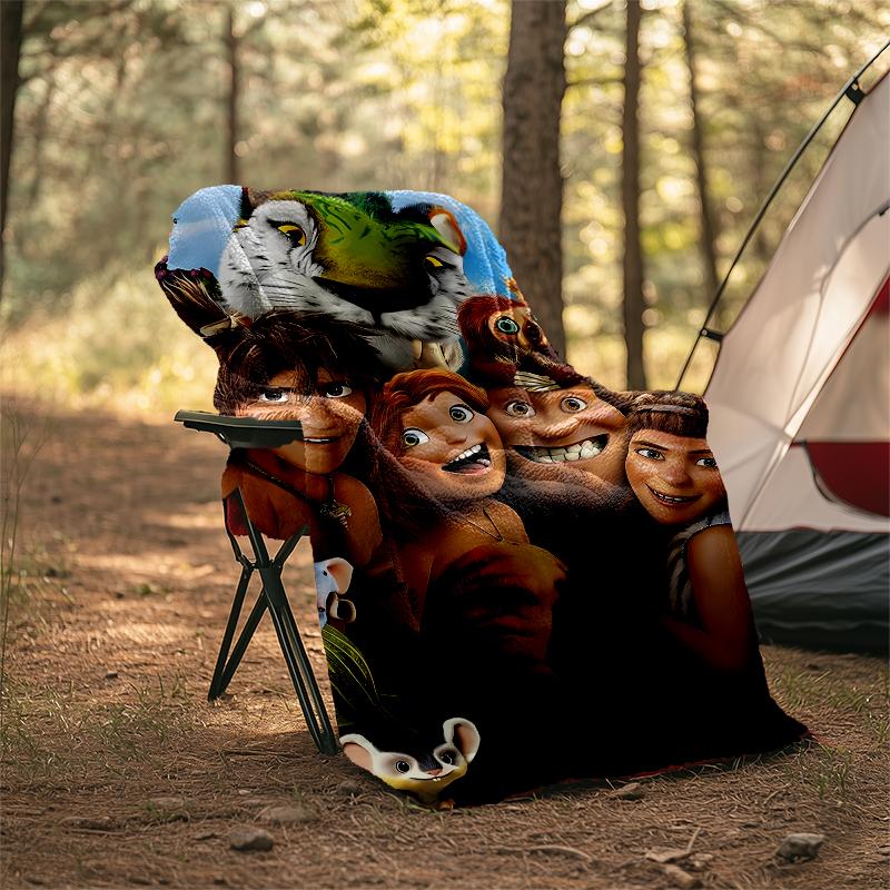 Coperta stampata a tema I Croods - Perfetta per divano, letto, viaggi e uso all'aperto | Lavabile in lavatrice, accogliente e resistente.