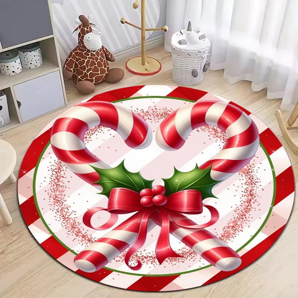Christmas Circular Carpet Anti-Slip Living Room Floor Mat Bedroom Area Floor Pad Merry Christmas Home Decoration