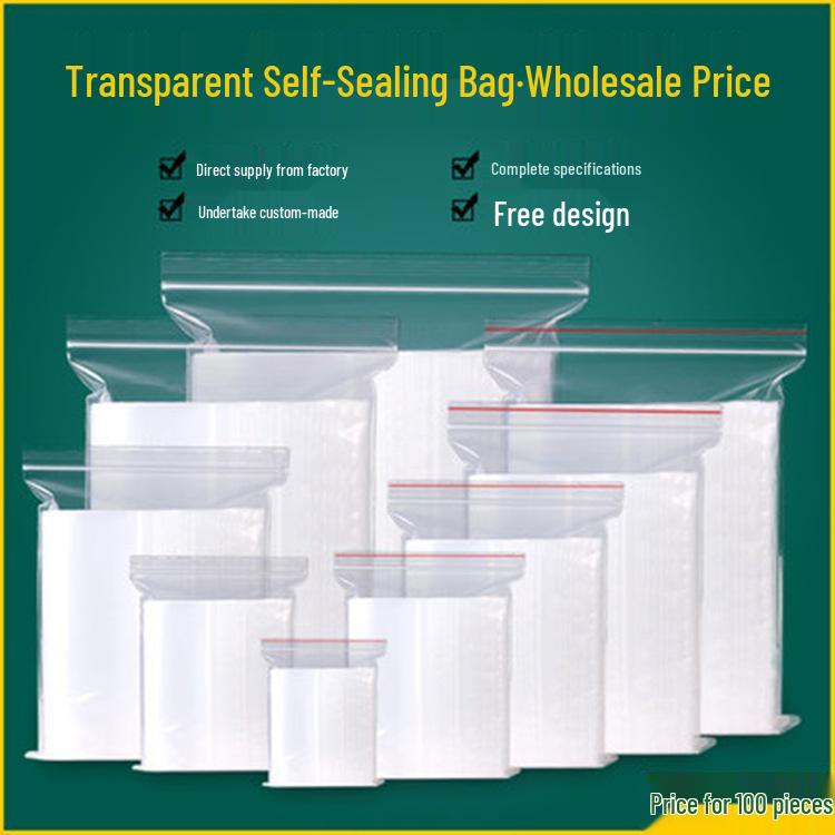 Thickened Transparent Zipper Bag - Small & Large Fresh-Keeping Food Storage 4*6cm, 100 pcs, 6-wire, red border