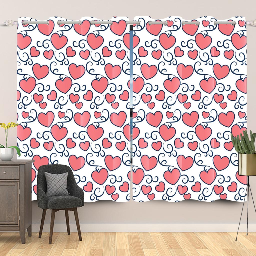 Valentijnsdag Hartjespatroon Gordijnen Romantische Liefde Print Gordijn Slaapkamer Woonkamer Huisraam Gordijnen Met Verduistering Polyester Perfect Voor