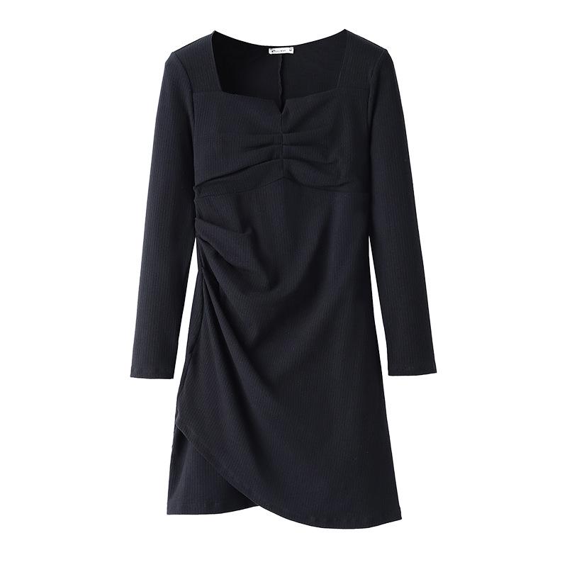 

2025 Spring Hepburn Style Plus Size Slimming Long Sleeve Dress for Women XL (120-135 Jin) чёрный