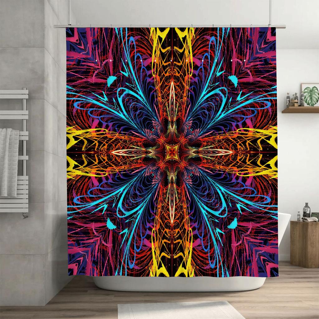 Colorful Bathroom Shower Curtain Abstract Artistic Design for Home Decor 3D Printed Waterproof Fabric In Pink, Yellow, Blue, Red