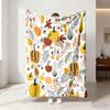 1pc Autumn Flannel Blanket with Pumpkin Autumn Leaves Berries Print Soft Comfortable Lunch Breaks Casual Gift Blanket