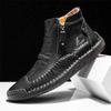 Fashion Men's Leather Casual Loafers Solid Color Sewing Style Vintage Hand Stitching Oxfords Shoes Ankle Boots Daily Work Office Shoes