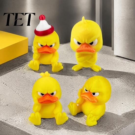 3D Printed Animal Statue Angry Yellow Duck Ornament, Funny Desk Cute Decor Decoration, Miniature Figurine for Home Office Collectible Mini Figure