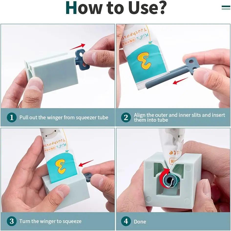 4 Pcs Rolling Tube Toothpaste Squeezer Toothpaste Seat Holder Stand Rotate Toothpaste Dispenser for Bathroom Toothpaste Holder