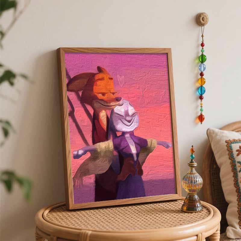 Disney Zootopia Nick Judy Oil Paint Art Painting Kit Home Wall Decor Handmade Gift Romantic Sunset Cartoon Love Animal Craft DIY Set
