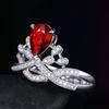 Women Luxury Pear Crown Ring Simulated Diamond Engagement Ring with Colored Gemstones