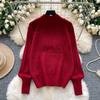 Autumn Winter Women College Style Stand Collar Knitted Sweater Pullover Tops For Girl
