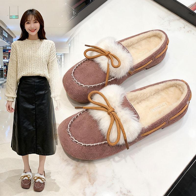 Autumn and winter velvet warm outer wear cotton shoes fluffy shoes women's thick-soled retro new huge comfortable soft-soled beanie shoes women