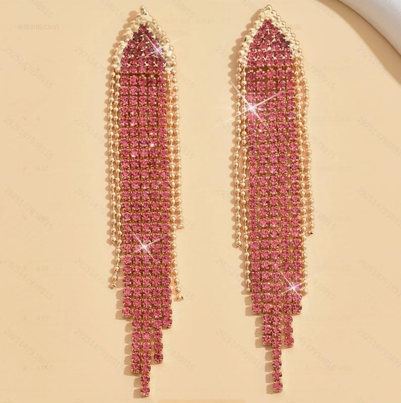 Cross border diamond geometric triangle women's earrings with fashionable long tassel earrings from Europe and America