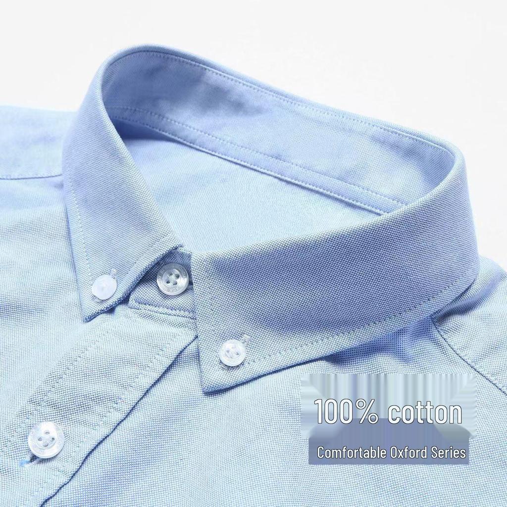 Men's Cotton Oxford Long Sleeve Shirt - Solid Color for Business Casual