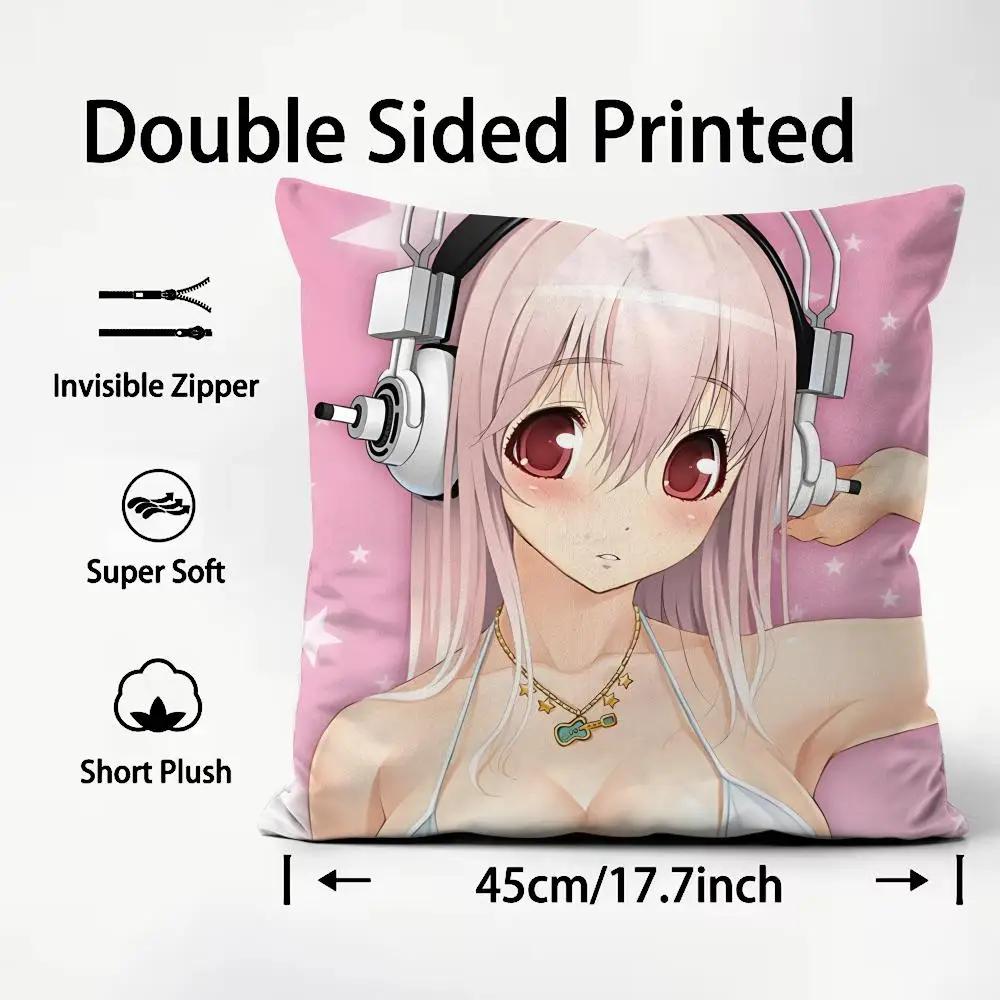 Anime Super Sonico Manga Classic Cushion Cover Pattern Printed Pillowcase for Living Room Sofa Cushion Cover & Bedroom Decor