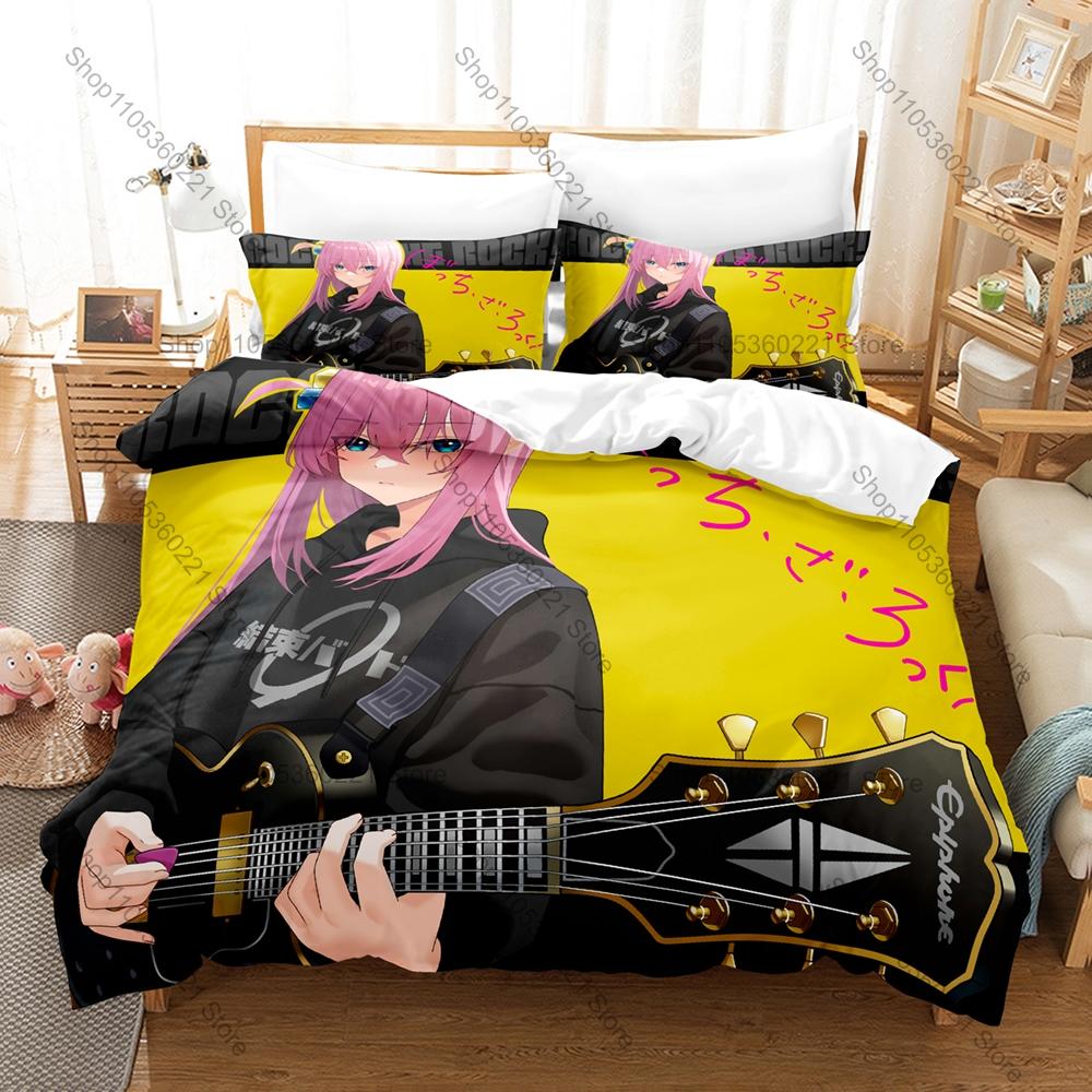 Icon Bocchi Chan Gotou Hitori Graphic Bedroom Decor Bedding Duvet Cover + 2 Pillowcases Anime Rock Fan Room Decor