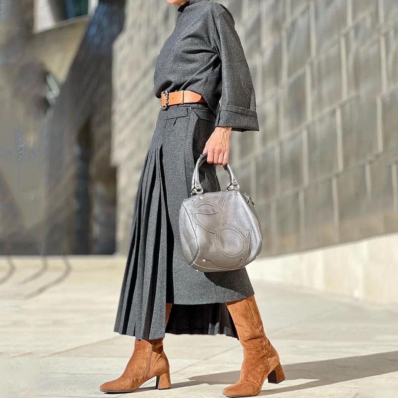 2023 Autumn Women's Long Sleeve Solid Color Two-Piece Loose Dress Set for Europe and America