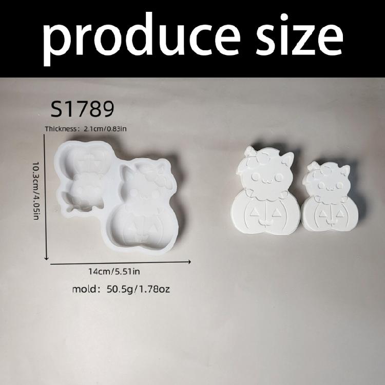 2 Cavities Kitten Pumpkin Casting Mold Halloween Candle Silicone Mold Flexible Candle Making Tool for Handmade Home Decoration