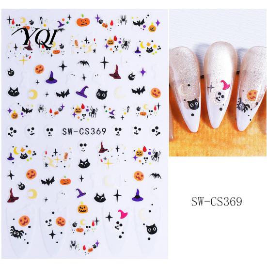 Easy Application Manicure Accessories Halloween Nail Art Stickers, Cartoon Pumpkin Ghost Bat Decals for Self Adhesive Decorations, Self-Adhesive