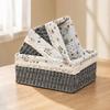 Fabric Lined Storage Basket Set of 3 with Lace Trim, Rectangular Catchall Baskets for Desktop, Entryway, and Dresser