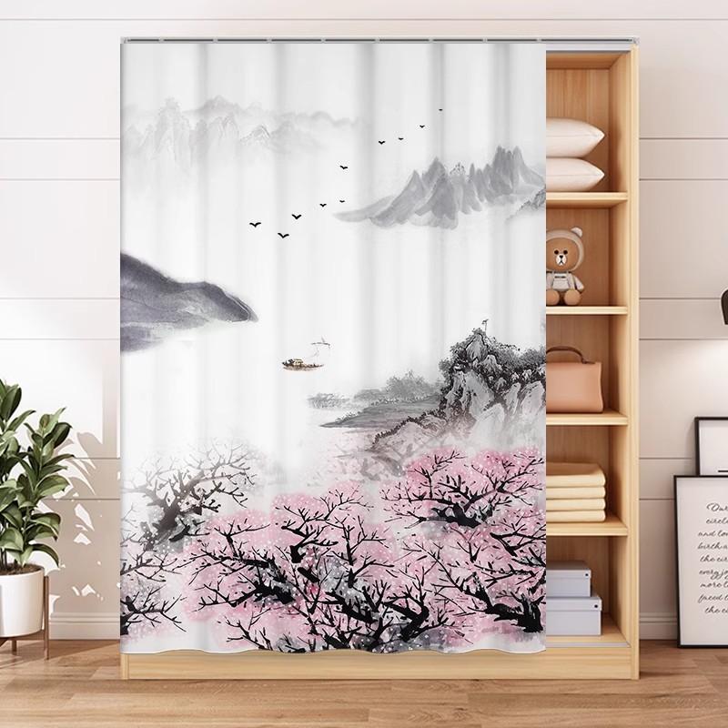 Cabinet Cover Curtain Non Perforated Door Curtain Wardrobe Cover Cloth Bookshelf Shoe Rack Debris Cover Dust-proof Cloth Curtain