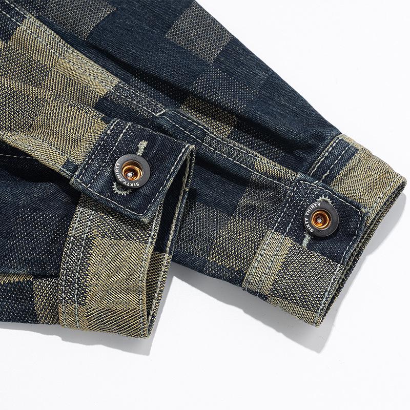 2025 Men's Retro Plaid Denim Jacket - Autumn/Winter Collection: Casual Loose-Fit Workwear Top